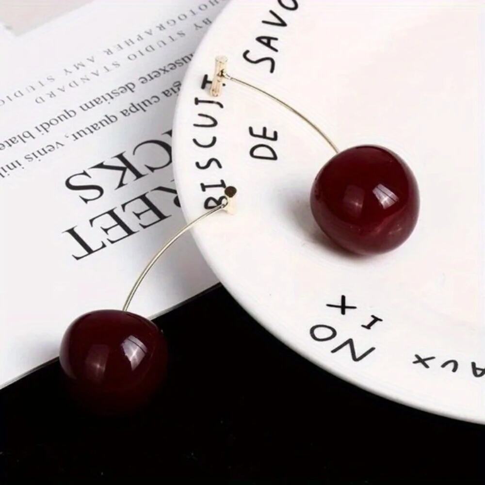 NEW Long Cherry Drop Earrings – Cute Red Fruit Dangle Statement Jewelry - Picture 4 of 5